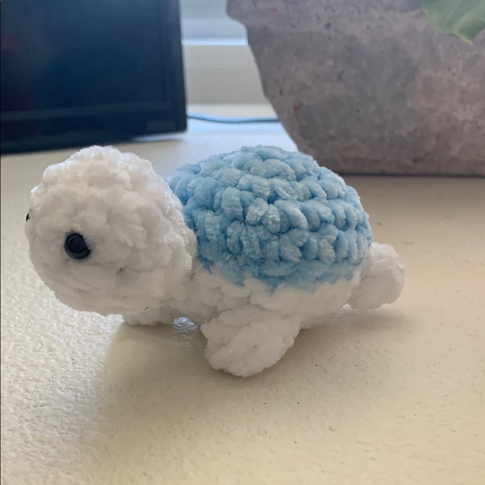 Plush Turtle Toy - White and Blue